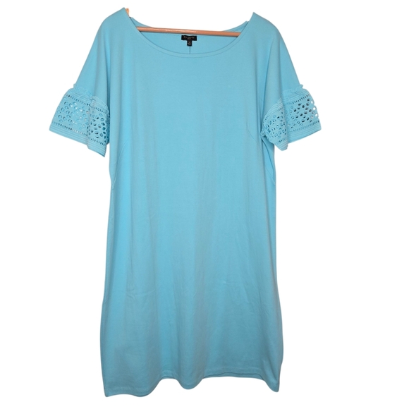 Talbots Eyelet Lace Flare Sleeve Interlock Cotton Shift Dress Plus Size 1X - Picture 1 of 7